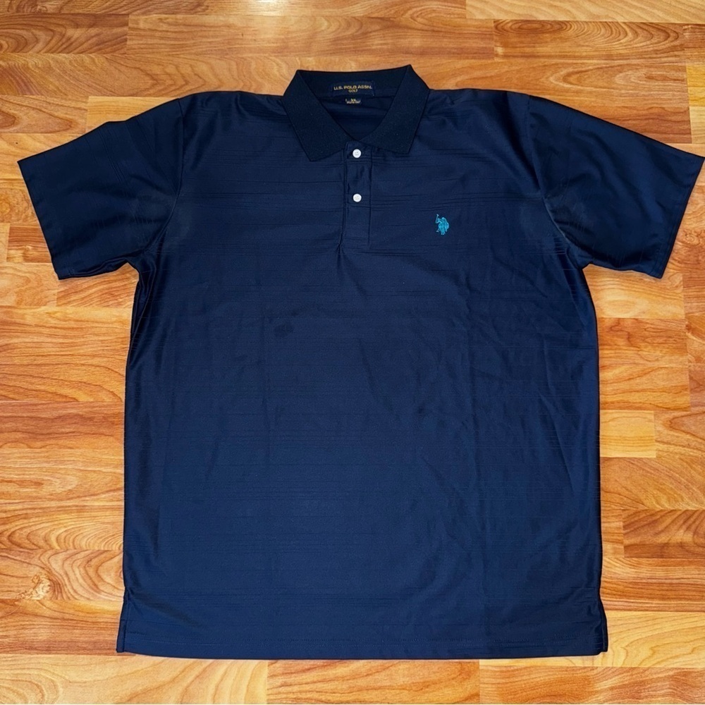 Rare US Polo Golf Shirt Navy Blue Blue W/ Gold Letter Tag And Baby Blue Logo XL